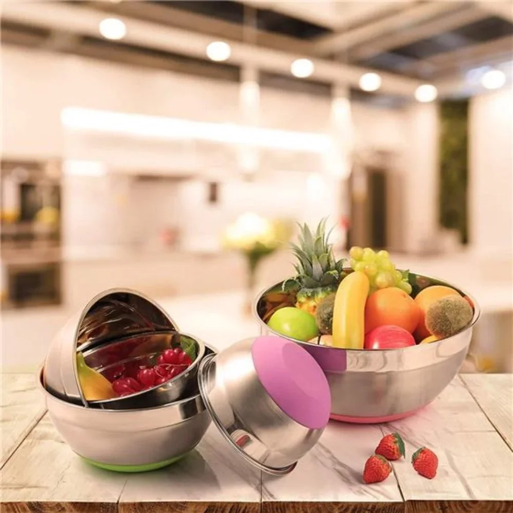 Set of 5 Stainless Steel Mixing Bowls Non Slip Colorful Silicone Bottom